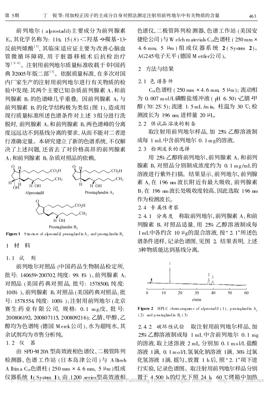 用加校正因子的主成分自身对照法测定前列地尔中有关物质的含量_第2页