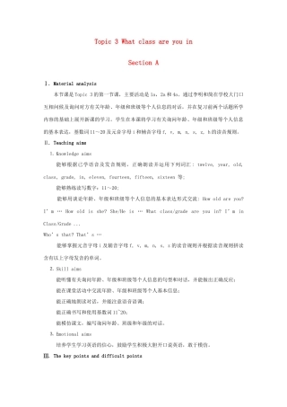 七年级英语上册 Unit 1 Making new friends Topic 3 What class are you in Section A教案 （新版）仁爱版