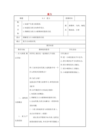 八年级物理下学期素材大全 重力教案 苏科版 