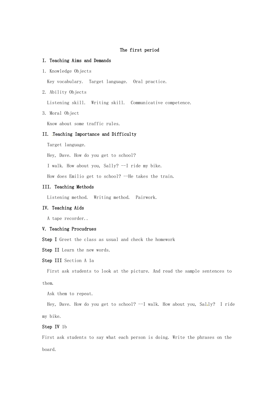 吉林省伊通县实验中学八年级英语上册《Unit 4 How do you get to school Section B》教案 人教新目标版_第2页