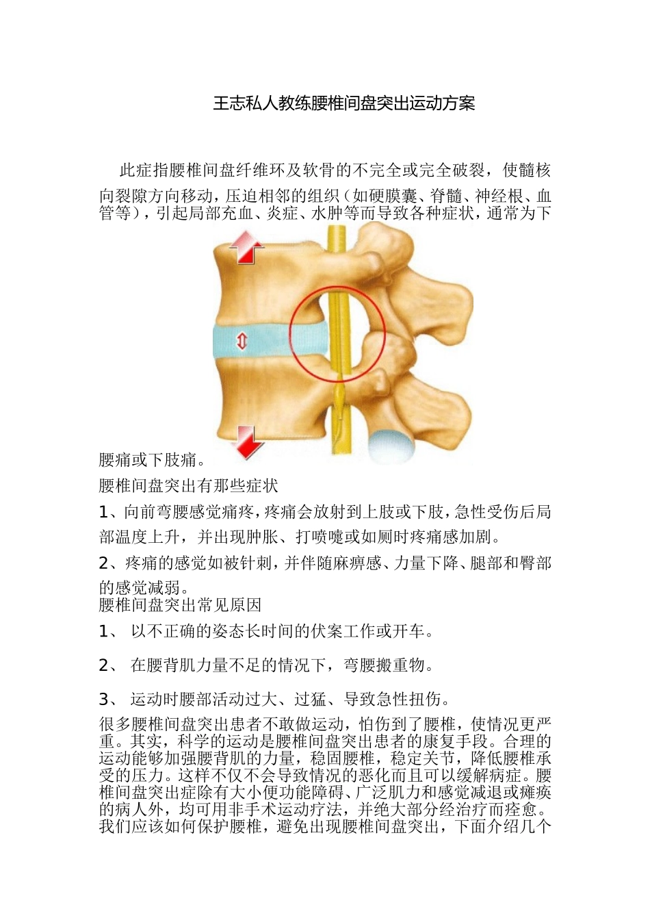 王志私人教练腰椎间盘突出运动方案_第1页