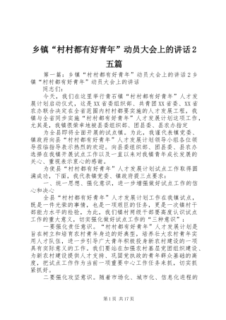 乡镇“村村都有好青年”动员大会上的讲话发言2五篇