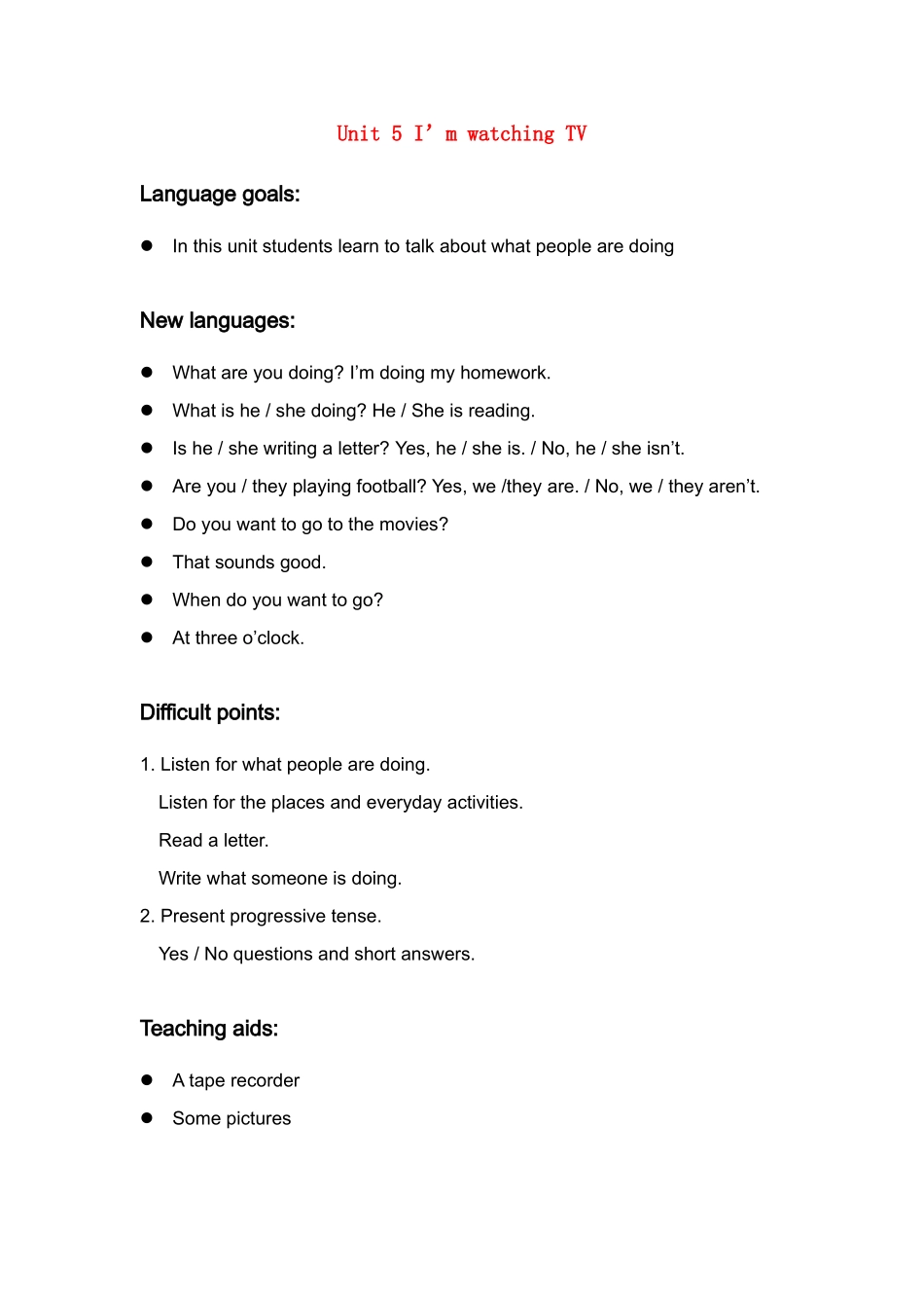 七年级英语 Unit 5  教案人教新课标版 _第1页