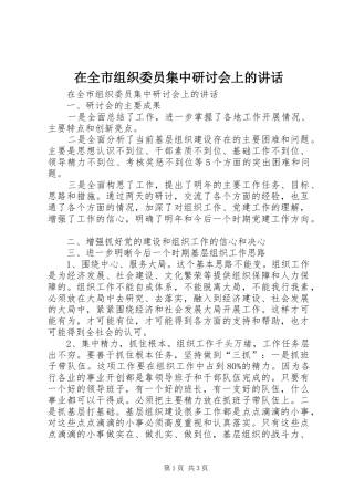 在全市组织委员集中研讨会上的讲话发言