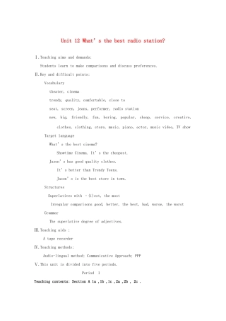 八年级英语上册 Unit 12《What's the best radio station》教案 人教新目标版