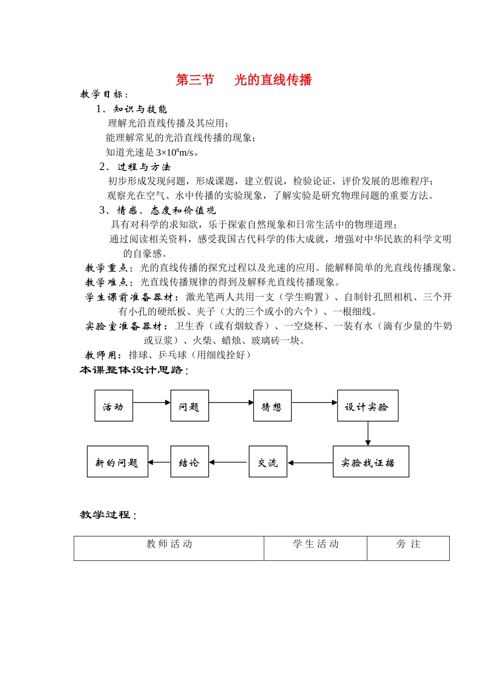 八年级物理第三章第三节   光的直线传播教案苏科版_第1页