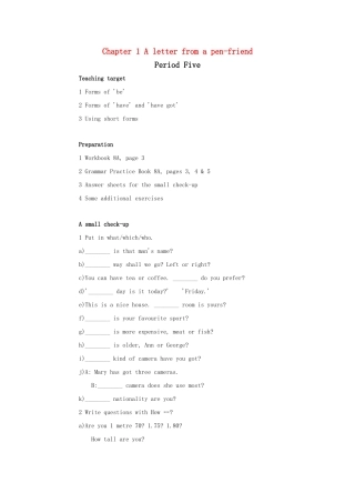 八年级英语上册 Chapter 1 A letter from a pen-friend Period Five教案 上海牛津版