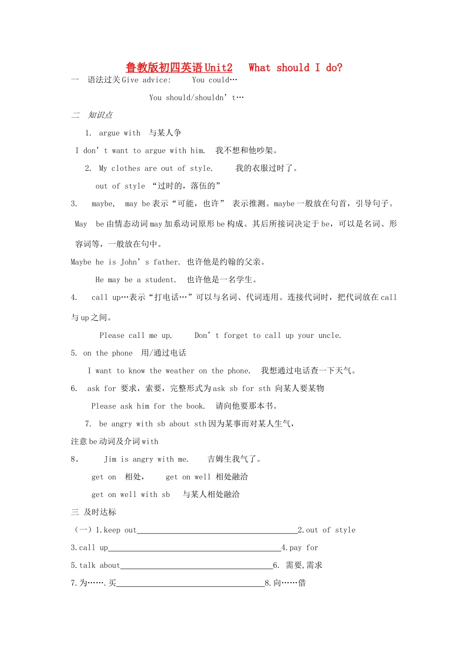 九年级英语 Unit2 What should I do教案 鲁教版_第1页
