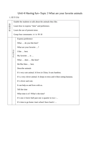仁爱版七年级英语上册Unit 4 Having fun--Topic 3 What are your favorite animals