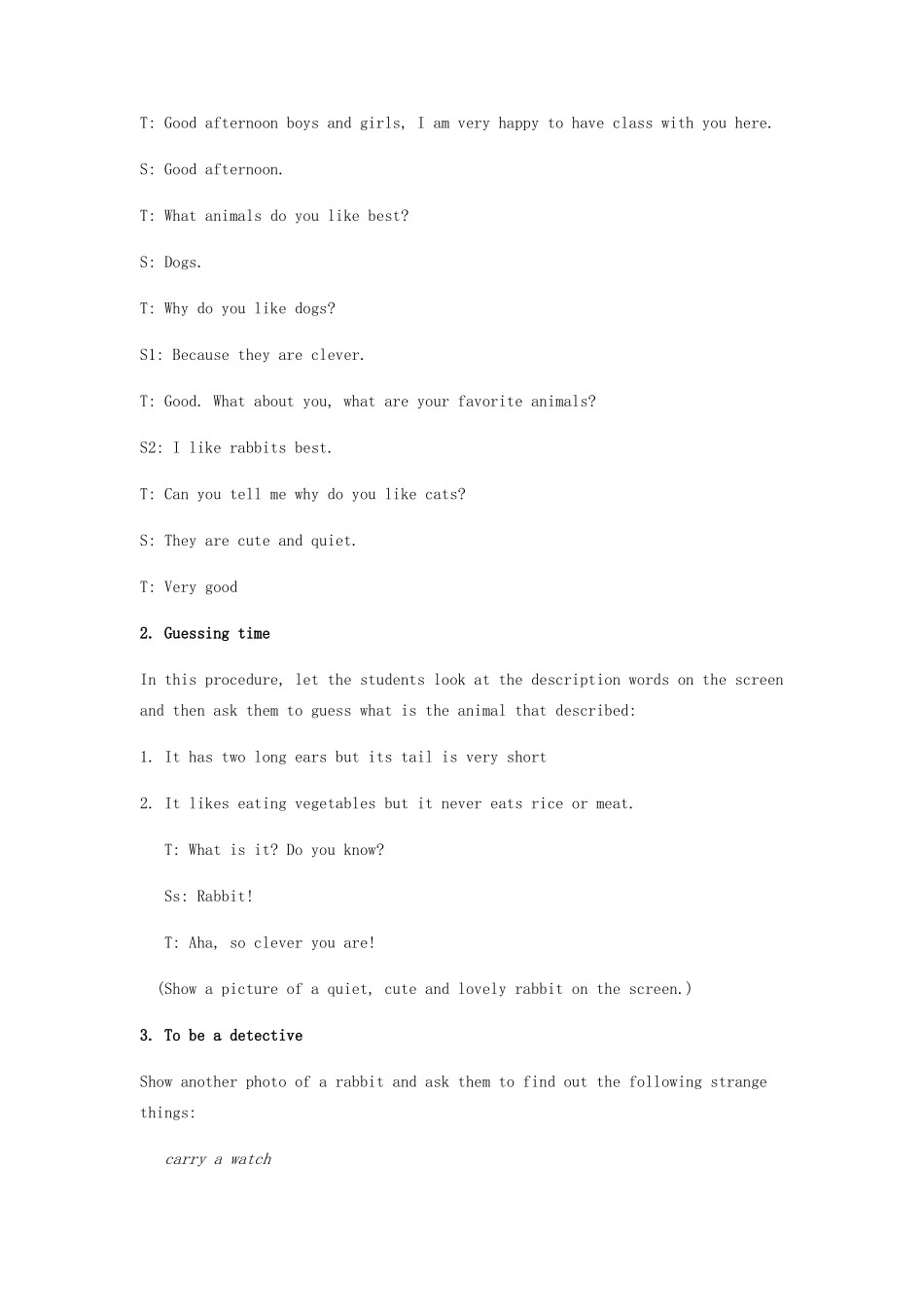 八年级英语下册 The white rabbit was looking at its watch (Reading)教案  外研版_第2页