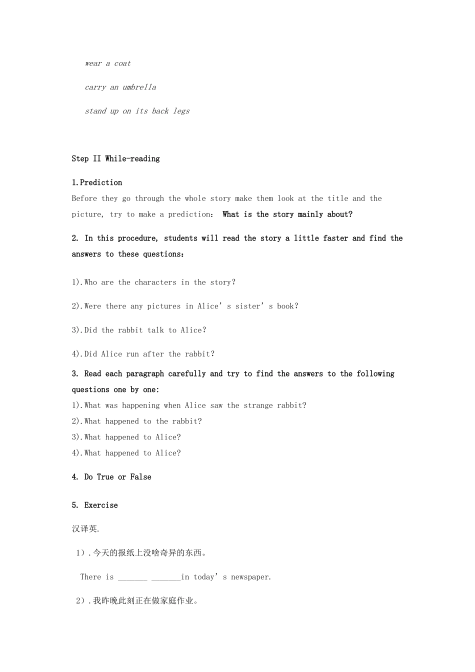 八年级英语下册 The white rabbit was looking at its watch (Reading)教案  外研版_第3页