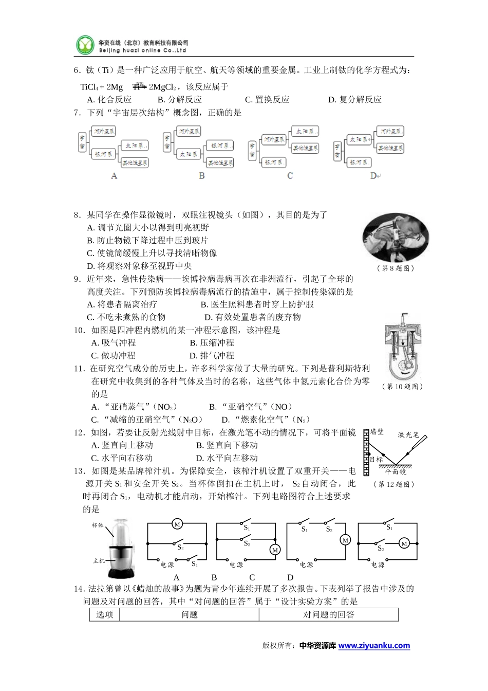 浙江省温州市2015年中考科学试题(word版含答案)_第2页