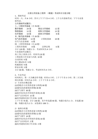 注册公用设备工程师_(暖通)考试科目分值分配