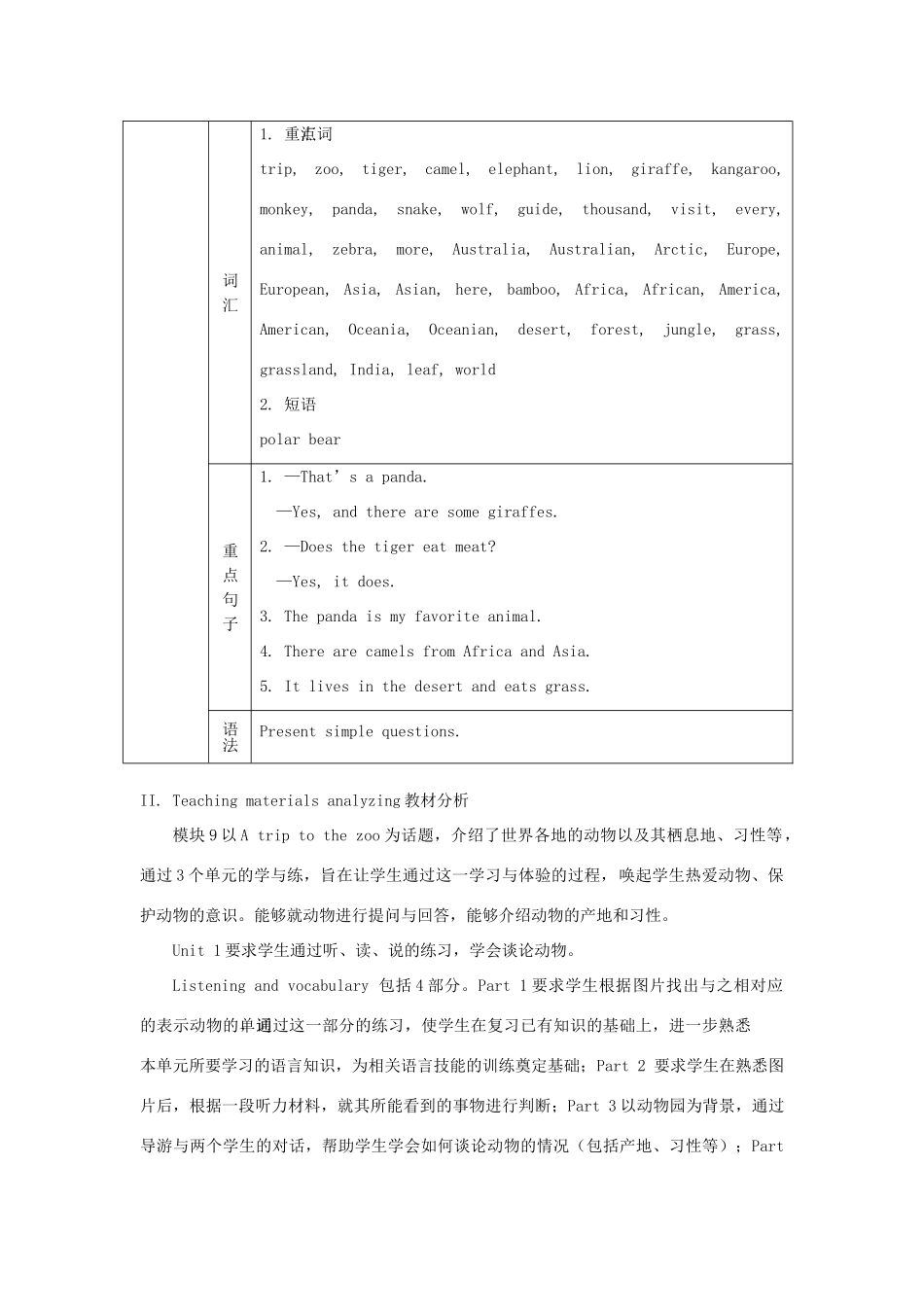 七年级英语上册 Module 9《A trip to the zoo》教案1 外研版_第2页