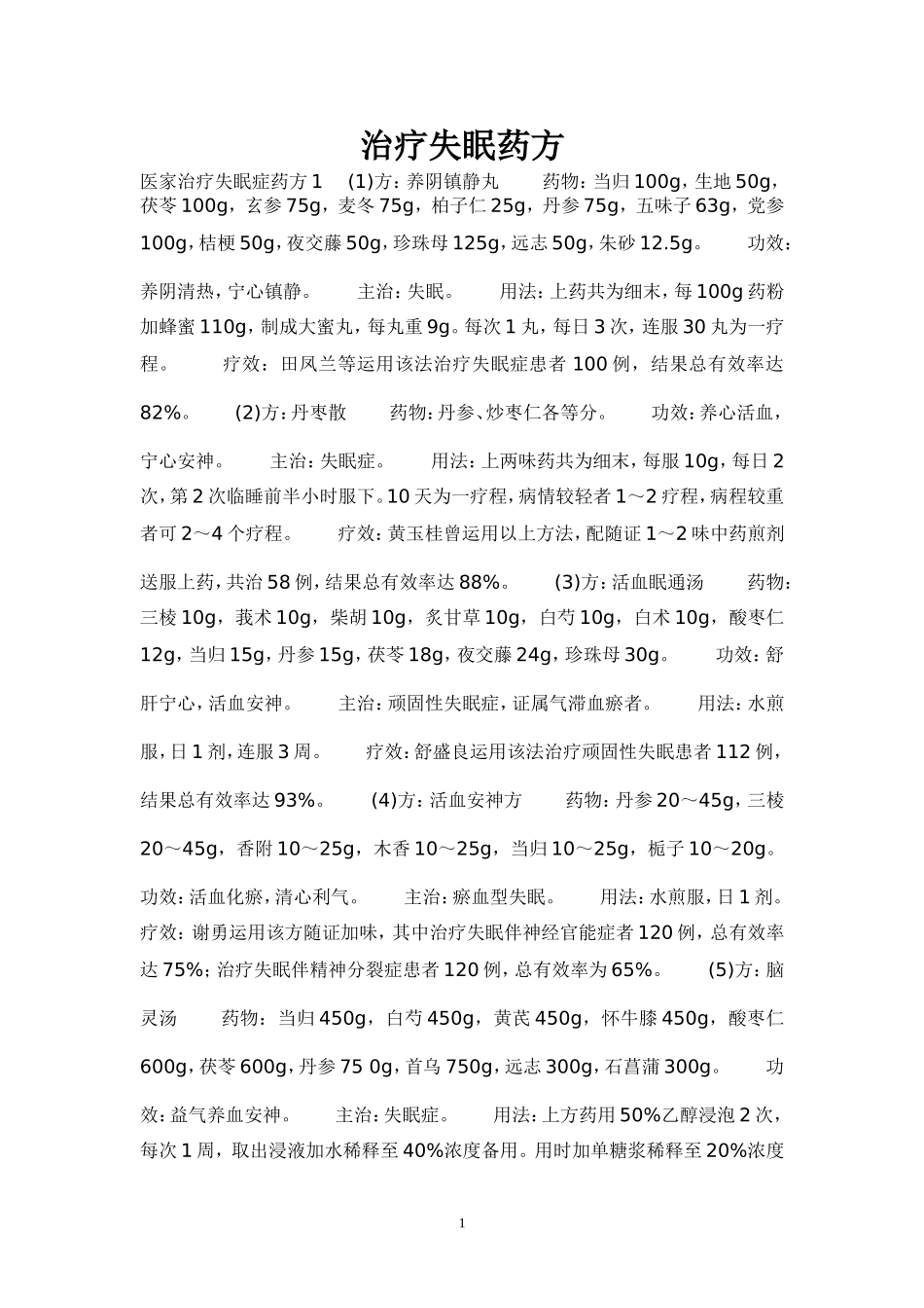治疗失眠多梦的中药药方大全_第1页