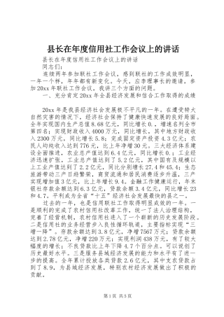 县长在年度信用社工作会议上的讲话发言