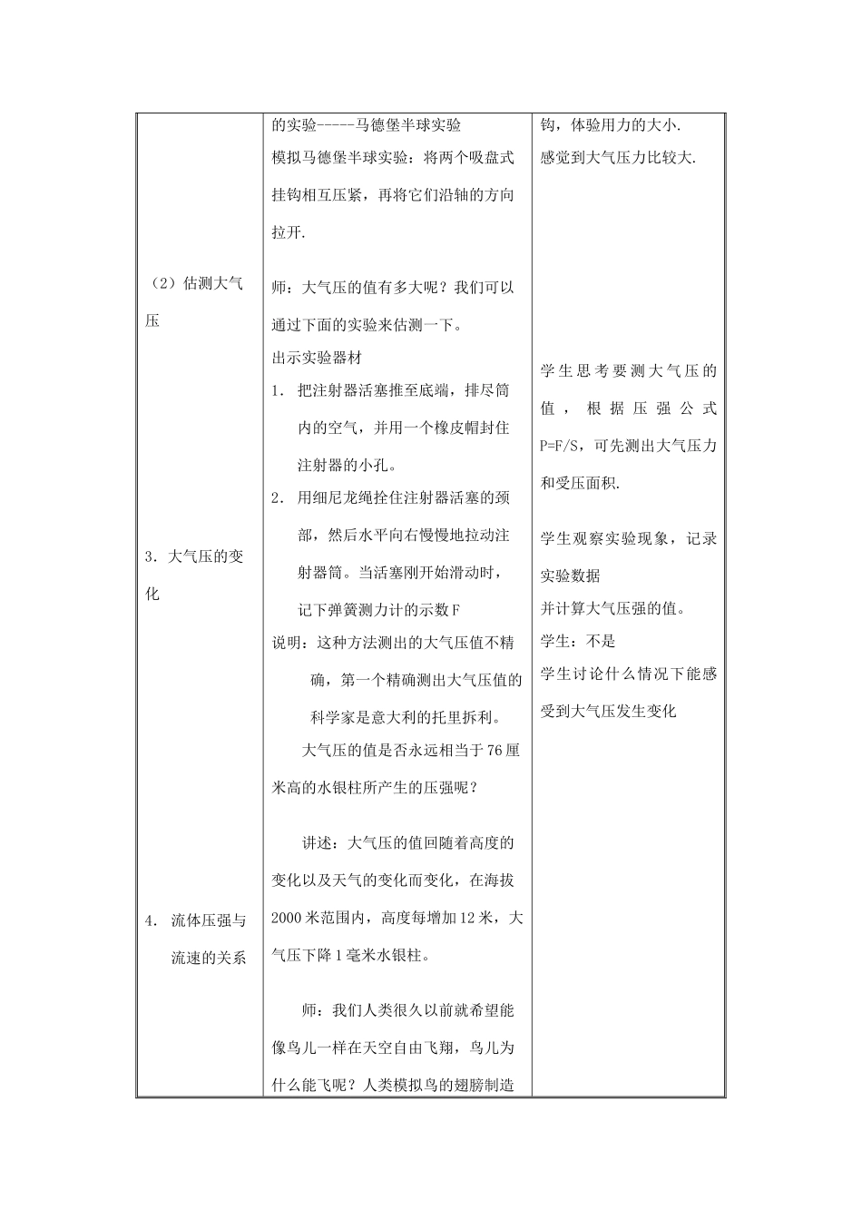 八年级物理下册 第十章 压强和浮力 三 气体的压强教案 （新版）苏科版-（新版）苏科版初中八年级下册物理教案_第2页