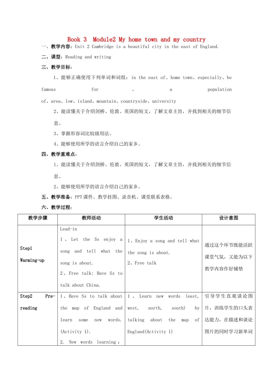 八年级英语上册 Module 2 Unit 2 Cambridge is a beautiful city in the east of England教案 （新版）外研版-（新版）外研版初中八年级上册英语教案_第1页