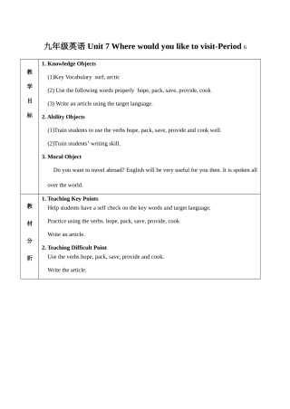 九年级英语 Unit 7 Where would you like to visit-Period 6