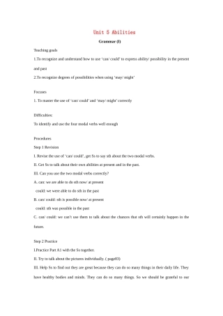 七年级英语下册：Unit 5 Abilities Grammar教案（译林牛津版）