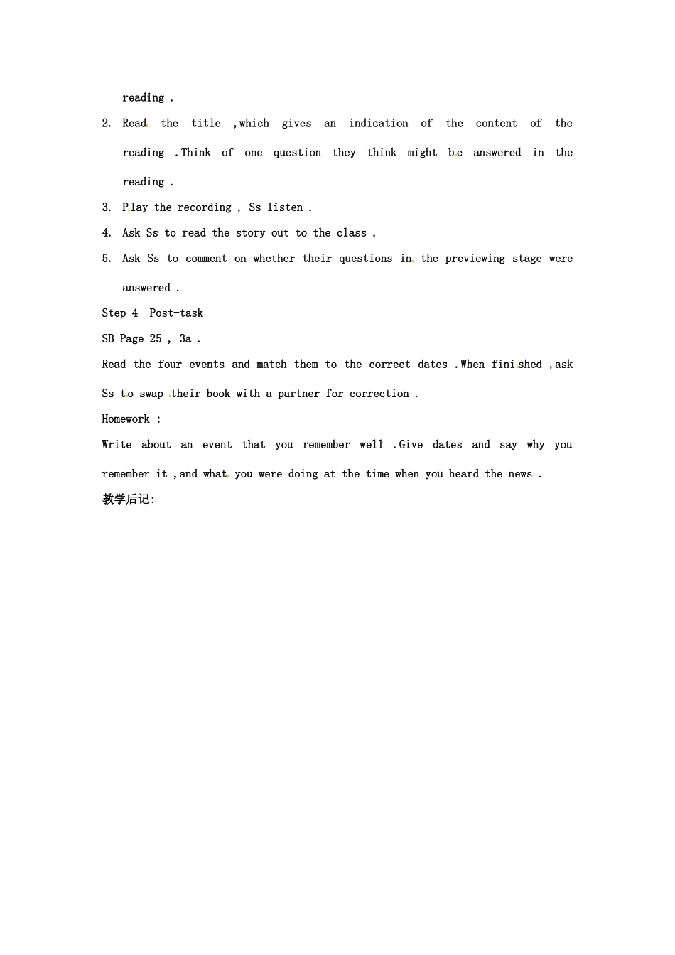 云南省丽江市永北镇中学八年级英语下册《Unit 3 what were you doing when the ufo arrive Period 5》教案 人教新目标版_第2页