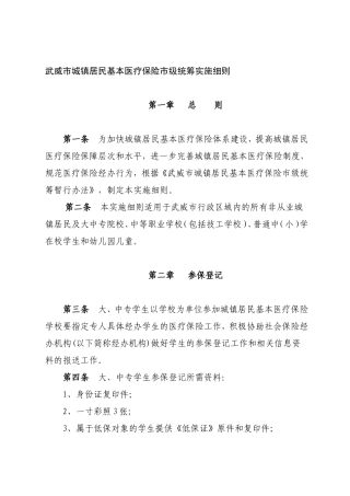 武威市城镇居民基本医疗保险市级统筹实施细则