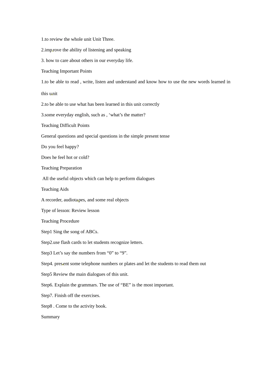 七年级英语上册 Unit 3 Lesson 23 It Hurts!-Lesson 24 Unit Review教案 冀教版_第3页