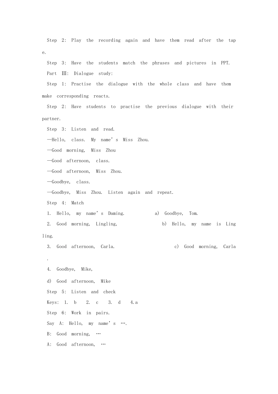 七年级英语上册 Starter Module 1 My teacher and my friends Unit 1 Good morning Miss Zhou教案 （新版）外研版-（新版）外研版初中七年级上册英语教案_第2页