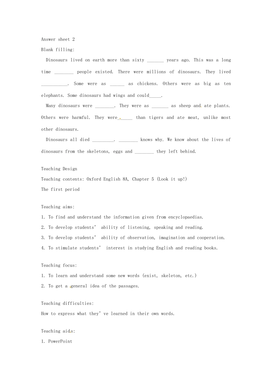 八年级英语上册 Chapter 5 Look it up Period 1教案 上海牛津版_第3页