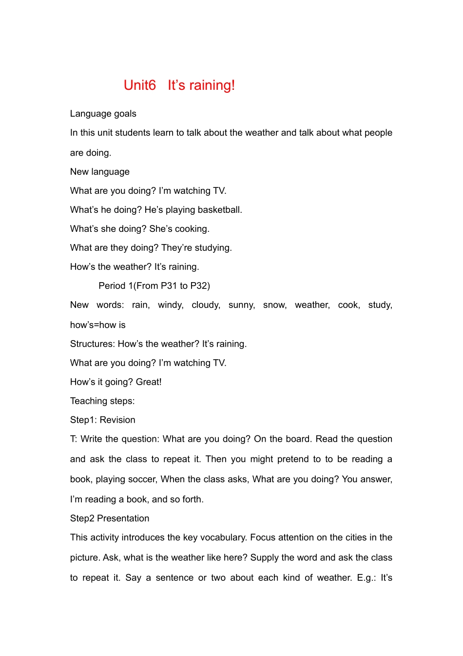 七年级英语下册Unit6 教案1人教新目标版_第1页