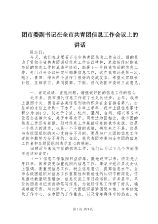 团市委副书记在全市共青团信息工作会议上的讲话发言