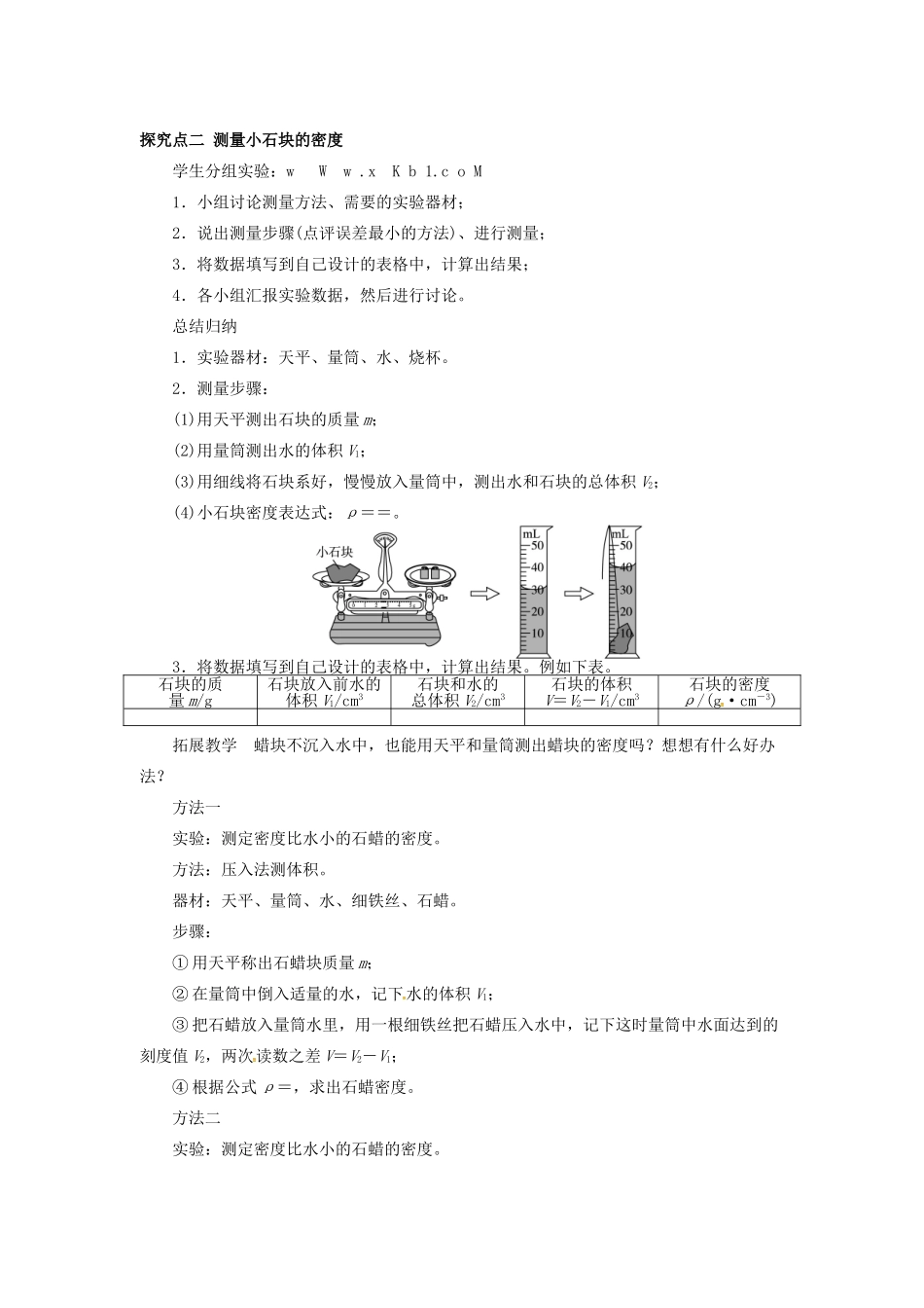 八年级物理上册 第6章 质量与密度 第3节 测量物质的密度教案 （新版）新人教版-（新版）新人教版初中八年级上册物理教案_第3页