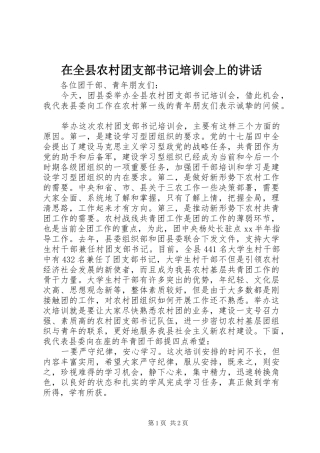 在全县农村团支部书记培训会上的讲话发言 (2)