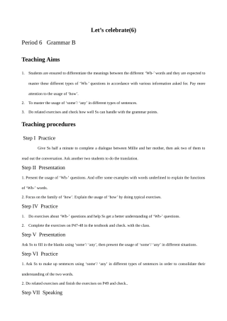 七年级英语Let’s celebrate教案(6)牛津版