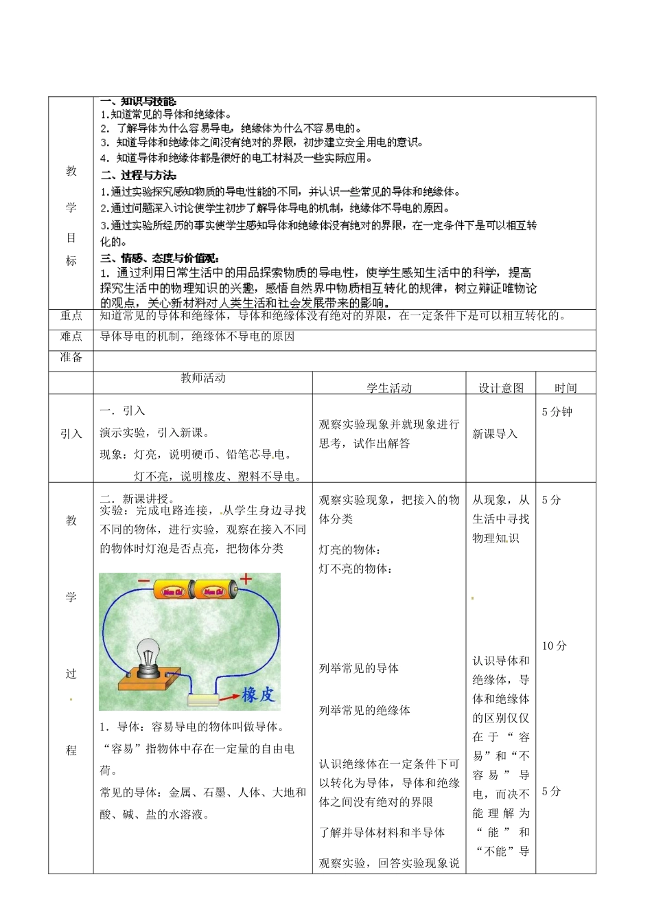 北京市顺义区大孙各庄中学九年级物理全册《9.2 探究不同物质的导电性能》教案 北京课改版_第2页