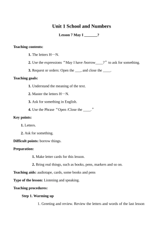 七年级英语Unit 1 School and Numbers Lesson 7冀教版