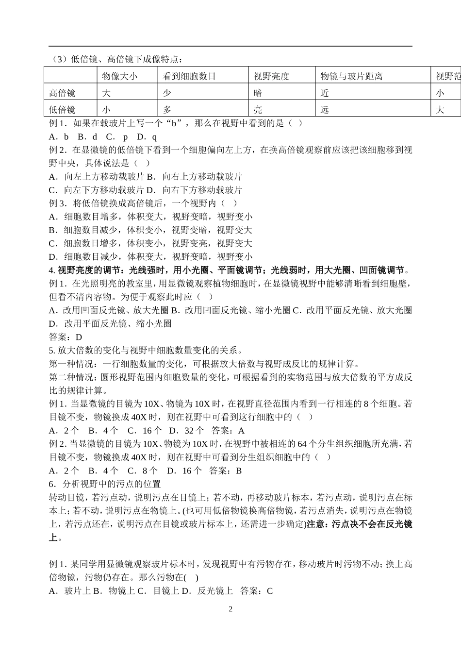 显微镜的知识总结及常考知识点_第2页