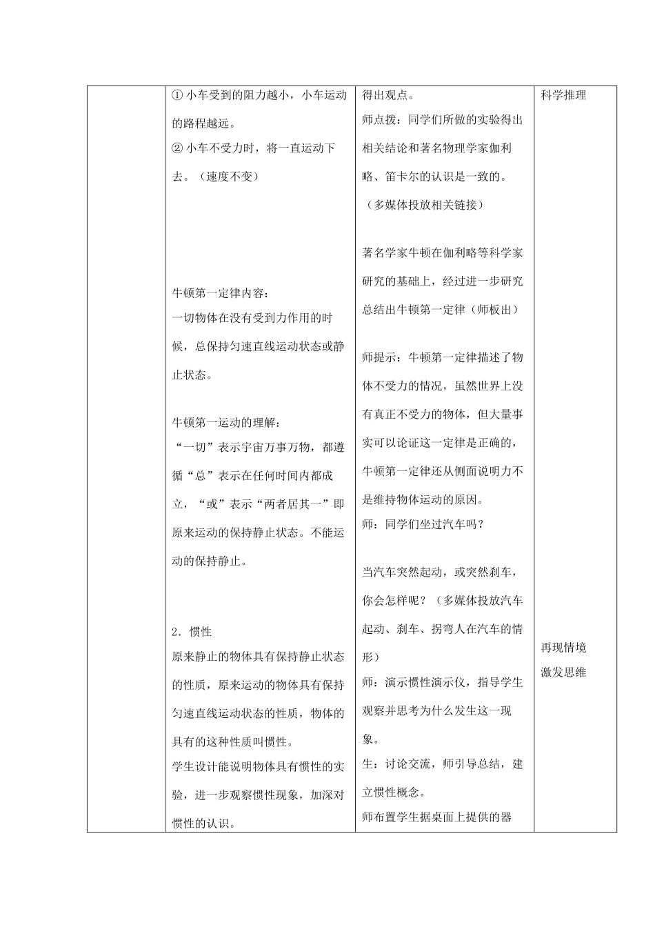 八年级物理下册 第八章 力与运动 1 牛顿第一定律 惯性教案 （新版）教科版-（新版）教科版初中八年级下册物理教案_第3页