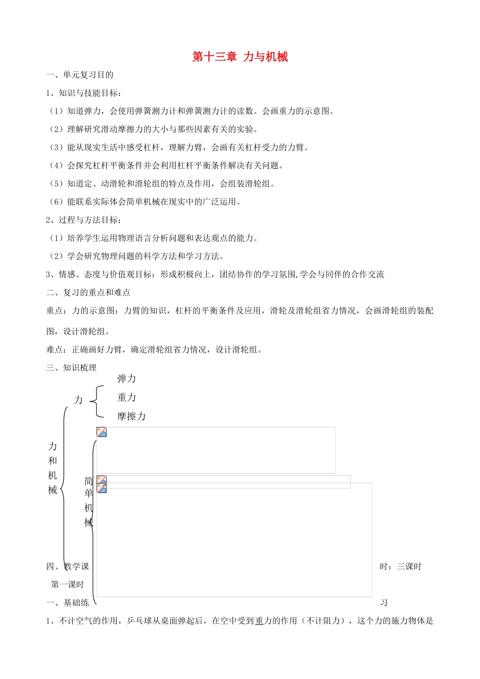 九年级物理 第十三章《力和机械》复习教案 人教新课标版_第1页