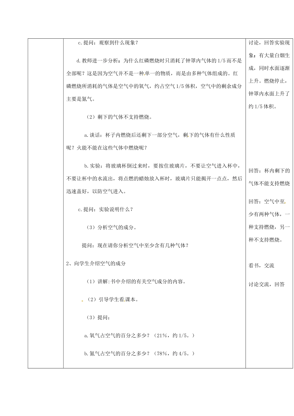 七年级科学下册 2.2 空气的成分教案1 华东师大版_第3页