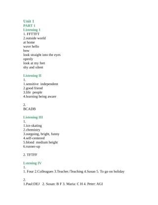 新编大学英语第三版视听说3听力答案(Unit1-Unit6)