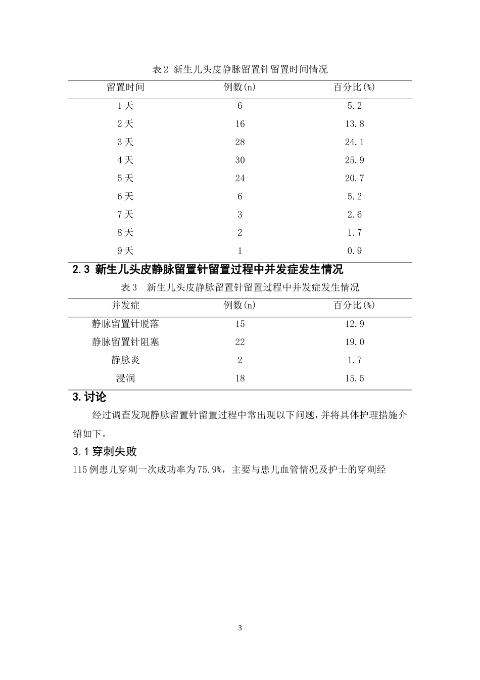 新生儿头皮静脉留置针应用问题分析与护理_第3页
