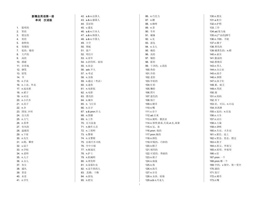 新概念英语第一册单词大全自测卷_第1页