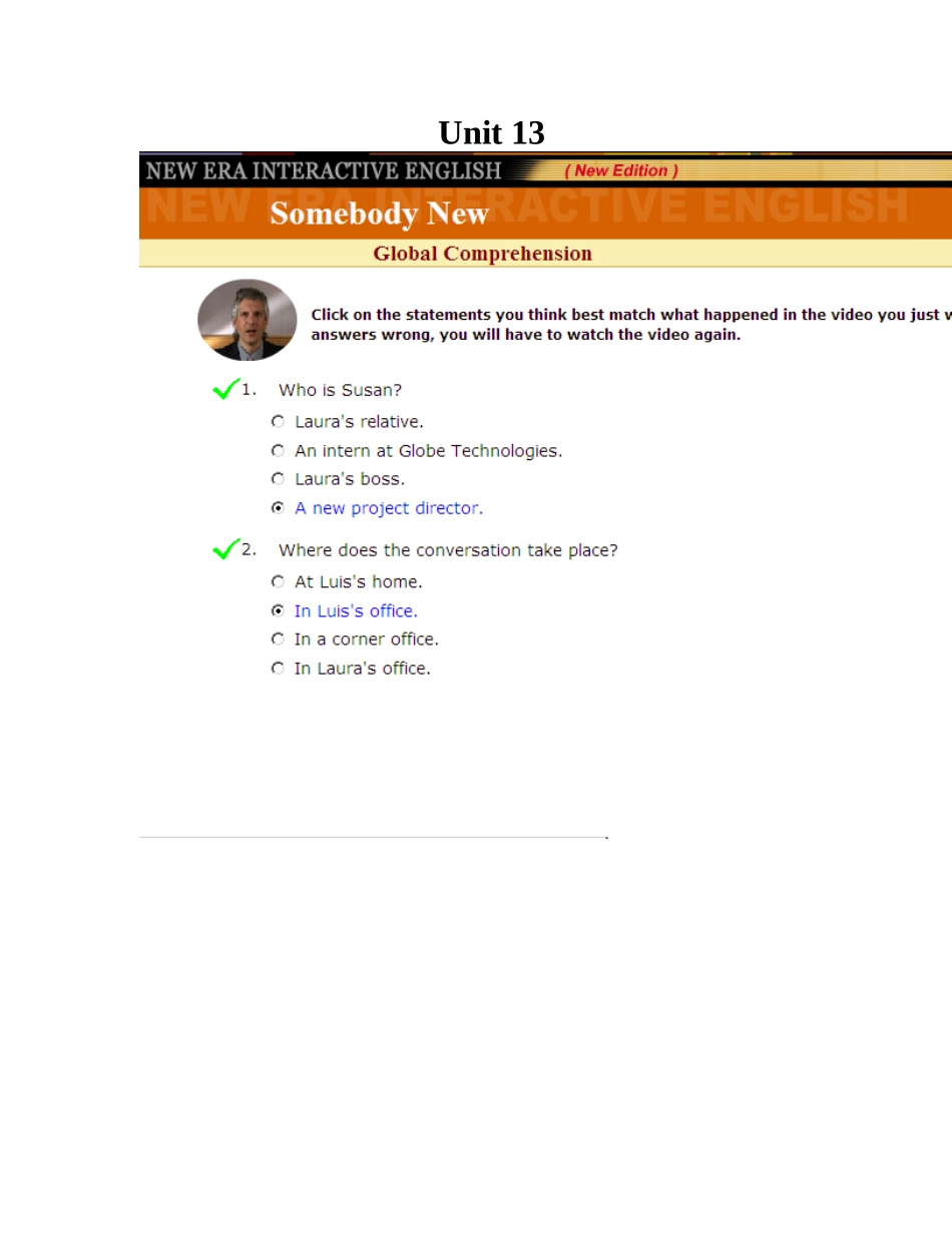 新时代交互英语视听说1 第十三单元答案_第1页