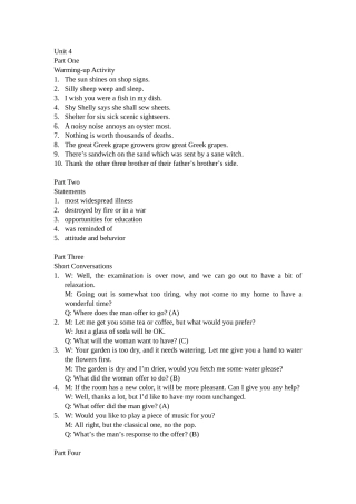 新动力 大学英语听力教程Unit 4原文及答案