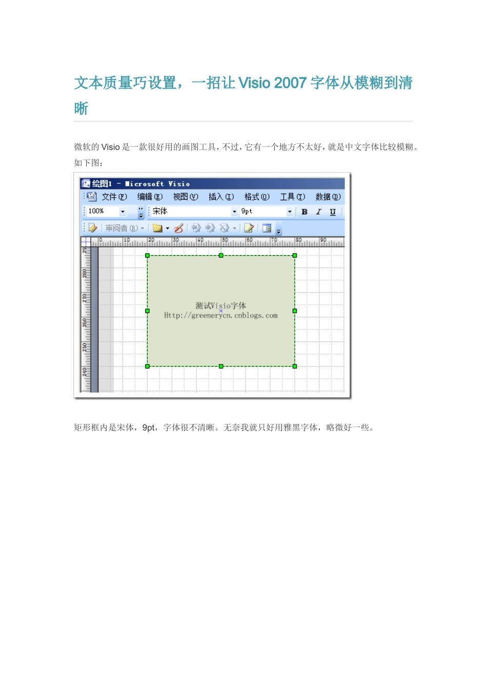 文本质量巧设置,一招让Visio 2007字体从模糊到清晰_第1页