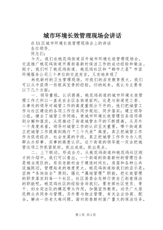 城市环境长效管理现场会讲话发言