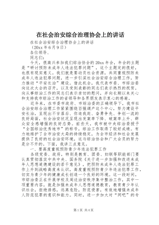 在社会治安综合治理协会上的讲话发言
