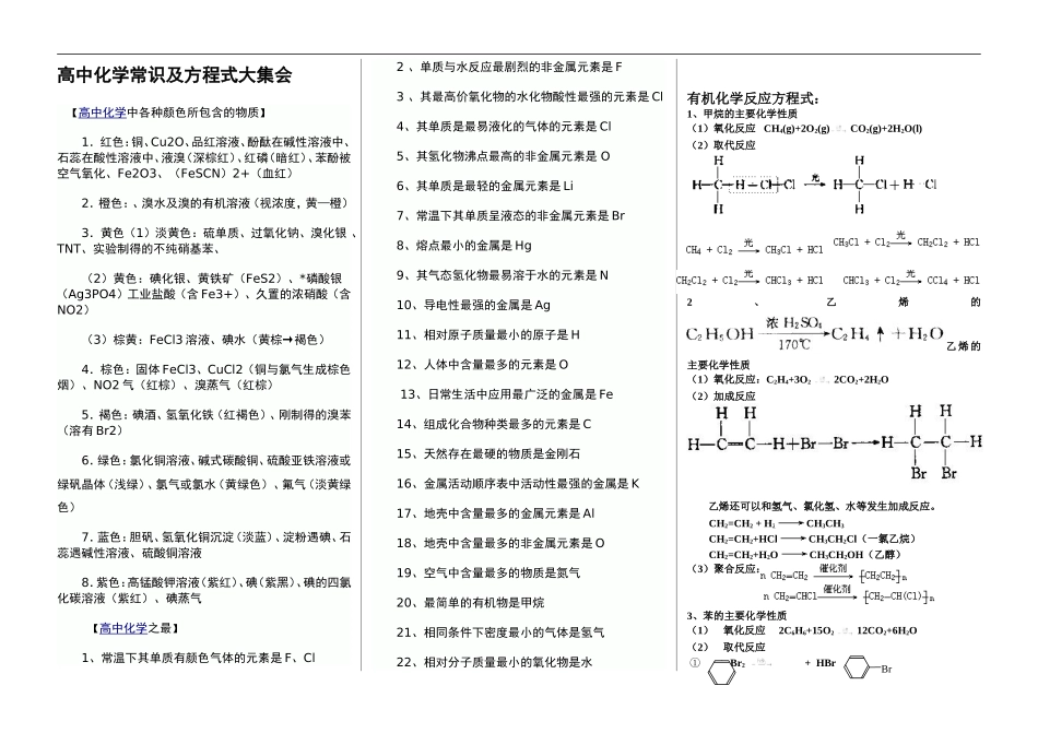 挑战零遗漏：高中化学最全颜色常识及超全方程式总结_第1页