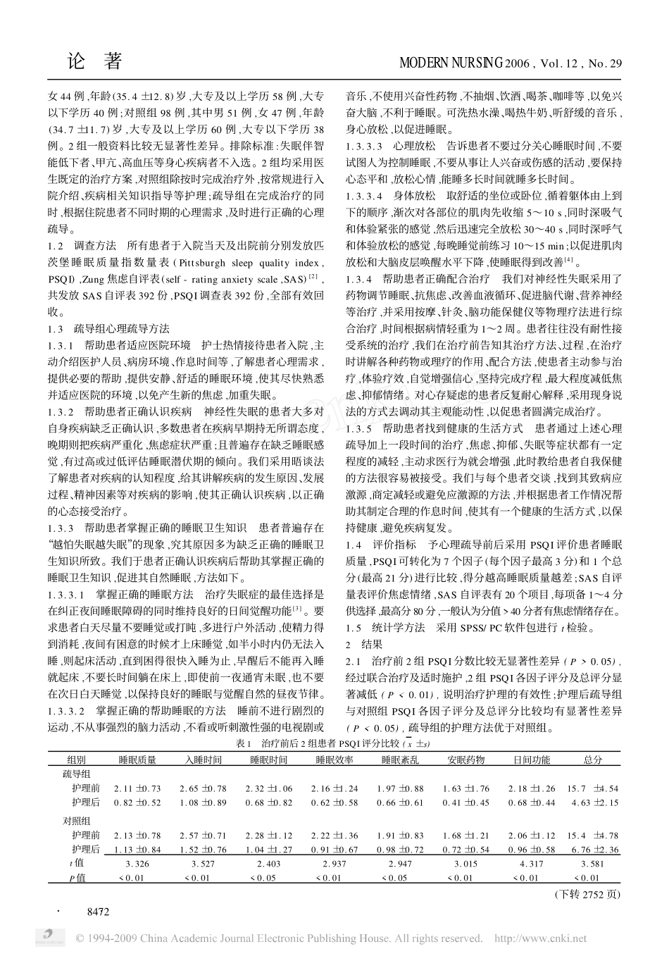 心理疏导在神经性失眠患者治疗中的作用_第2页